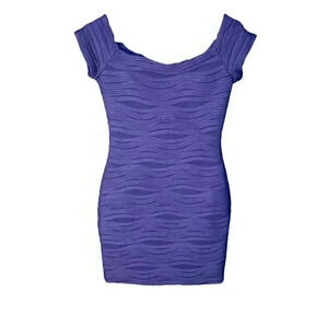 LemonDrop Royal Blue Fitted Bodycon Off Shoulder Mini Dress
